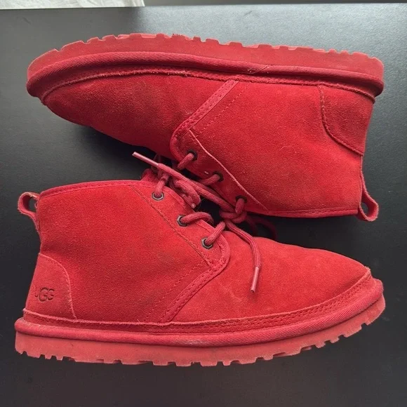 UGG Womens Neumel Boots Samba Red Suede Lace Up Ankle Chukka Shoes Size 8 - Picture 5 of 6